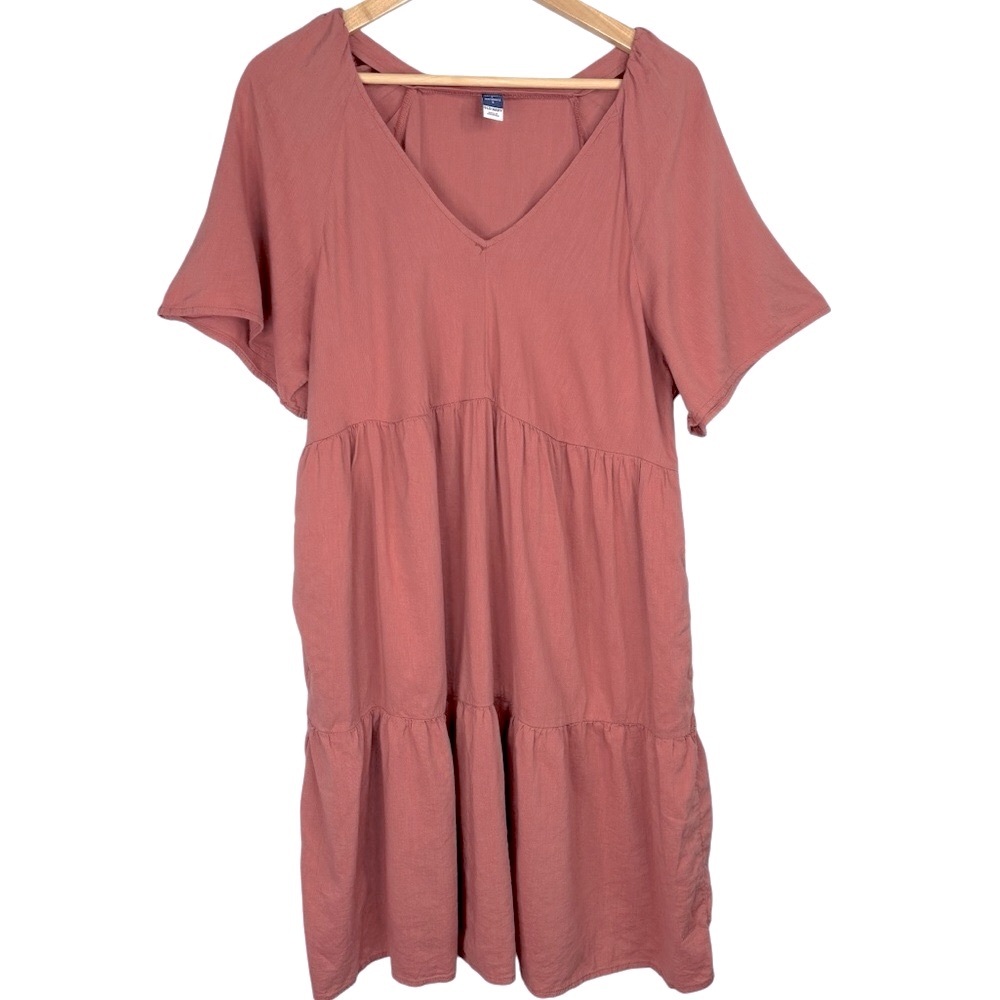 Old Navy Maternity Amber Glow Deep V Neck 2 Pocket Cotton Blend Midi Dress L